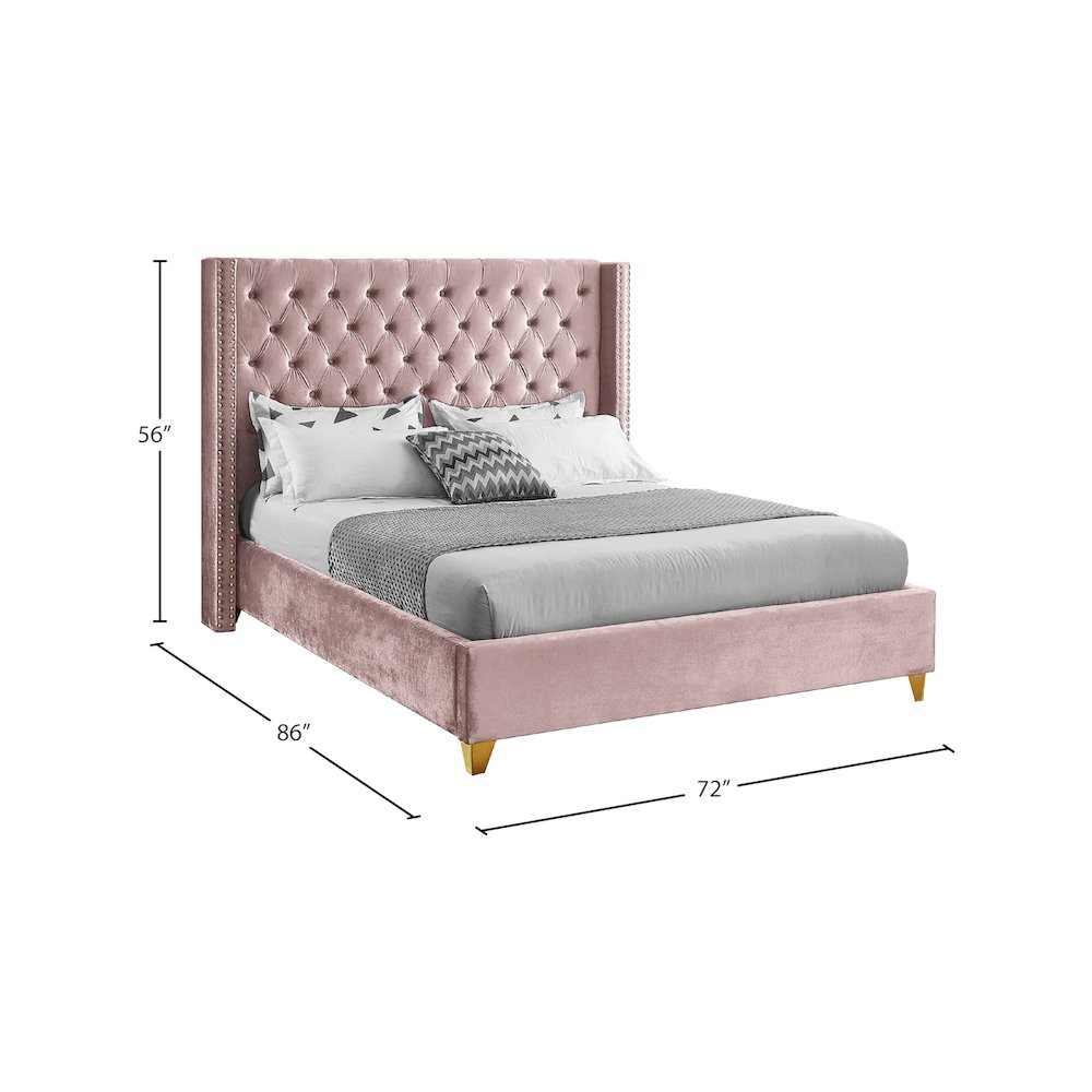Barolo Pink Velvet Queen Bed. Picture 7