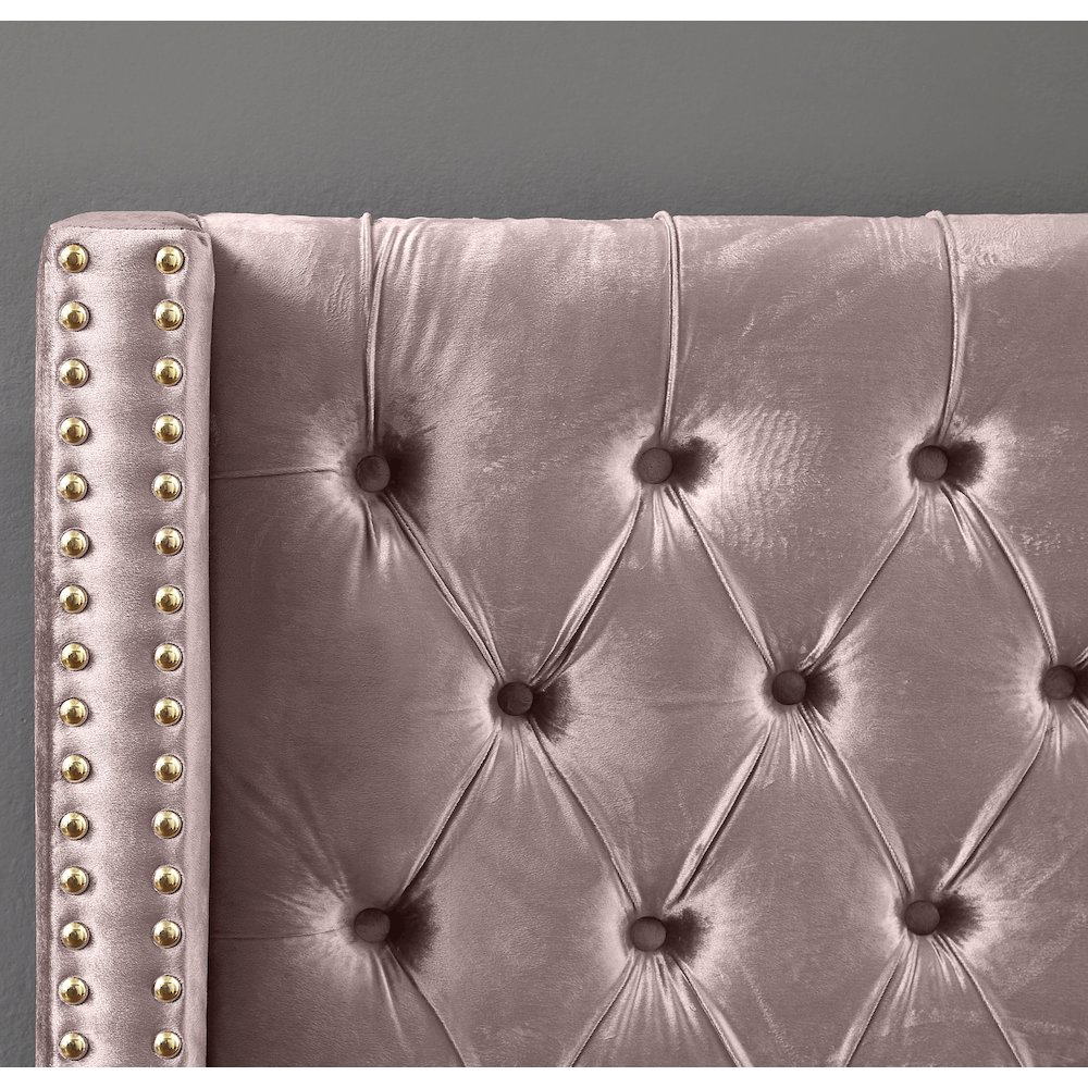 Barolo Pink Velvet Queen Bed. Picture 6