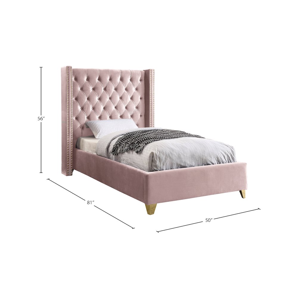 Barolo Pink Velvet Twin Bed. Picture 3