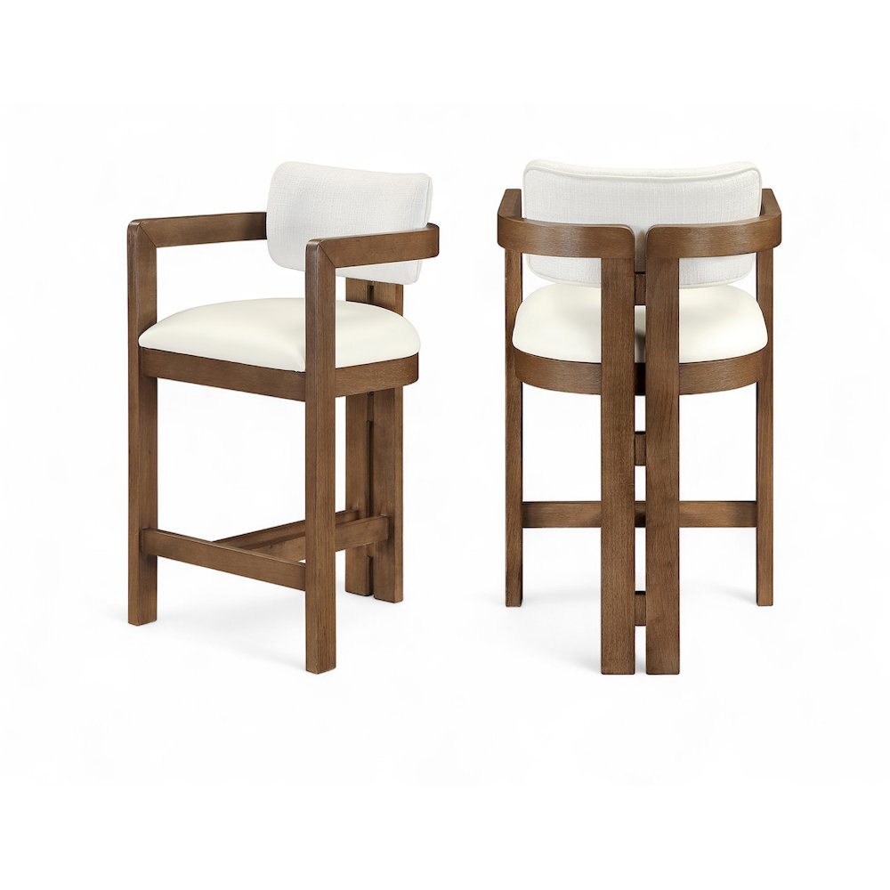 Ravina Cream Vegan Leather and Linen Textured Fabric Upholstered Counter Stool. Picture 1