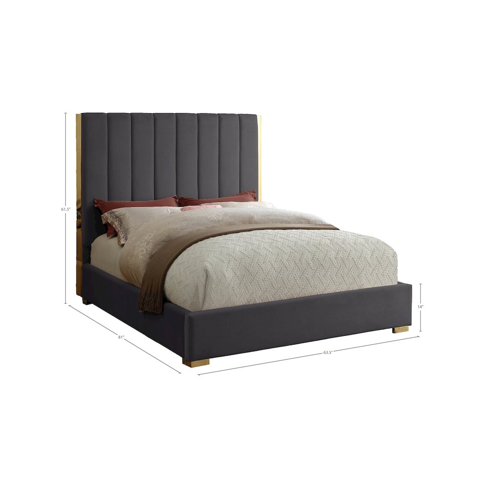 Becca Grey Velvet Full Bed. Picture 2