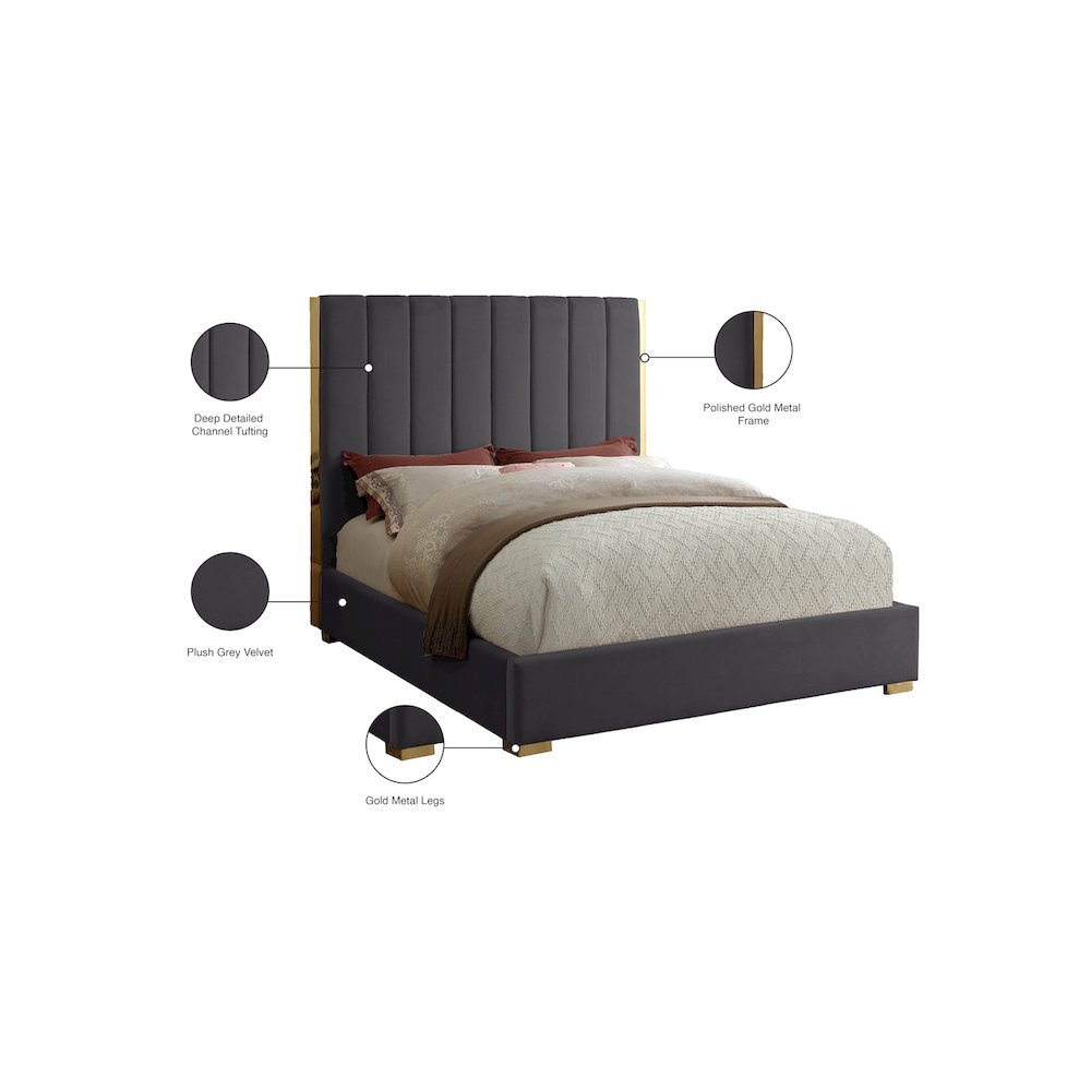 Becca Grey Velvet Full Bed. Picture 3