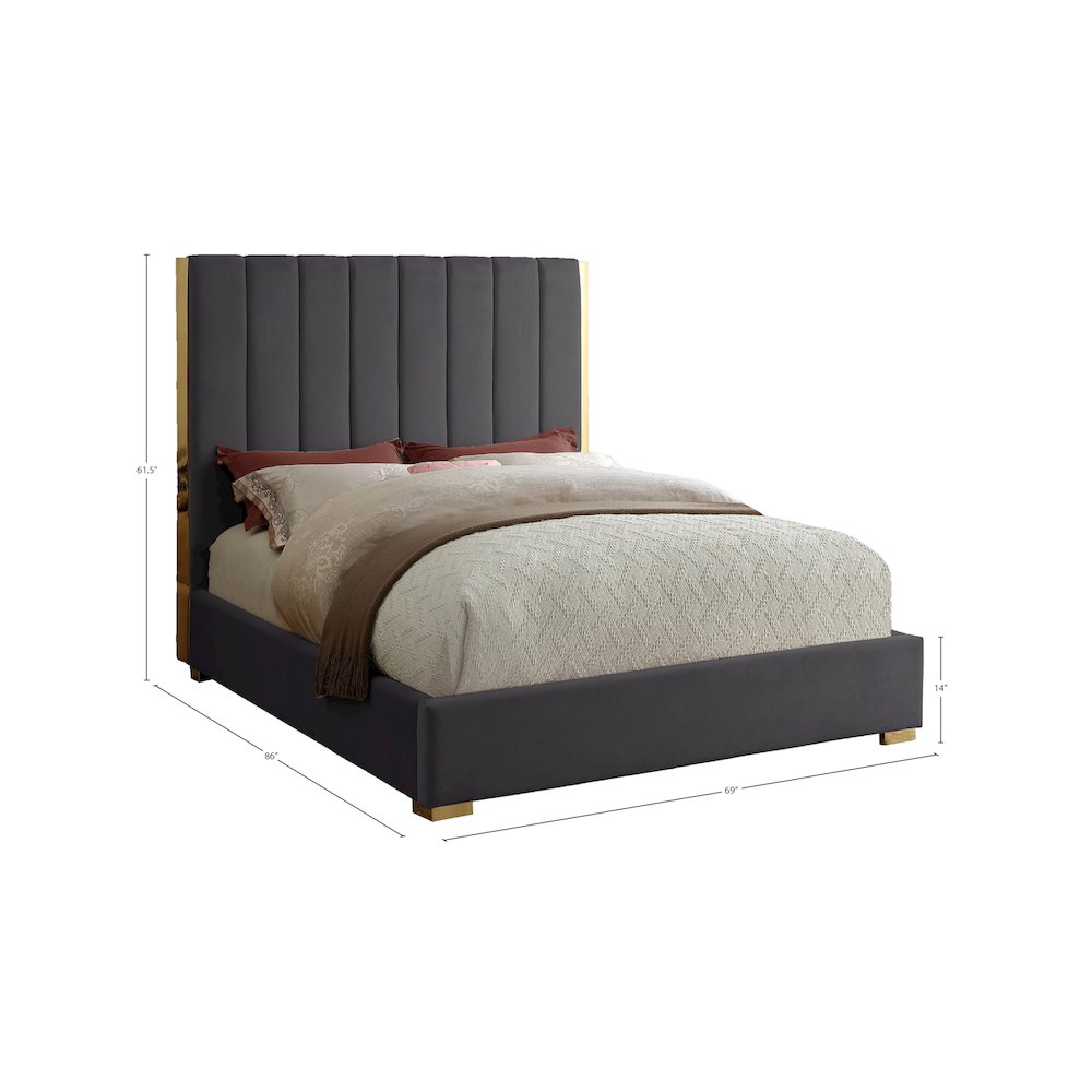 Becca Grey Velvet Queen Bed. Picture 2