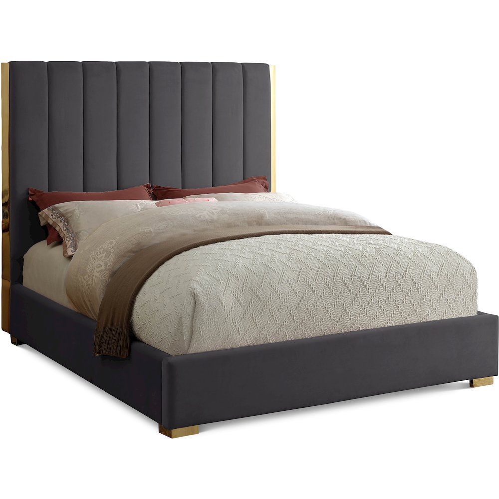Becca Grey Velvet Queen Bed. Picture 1