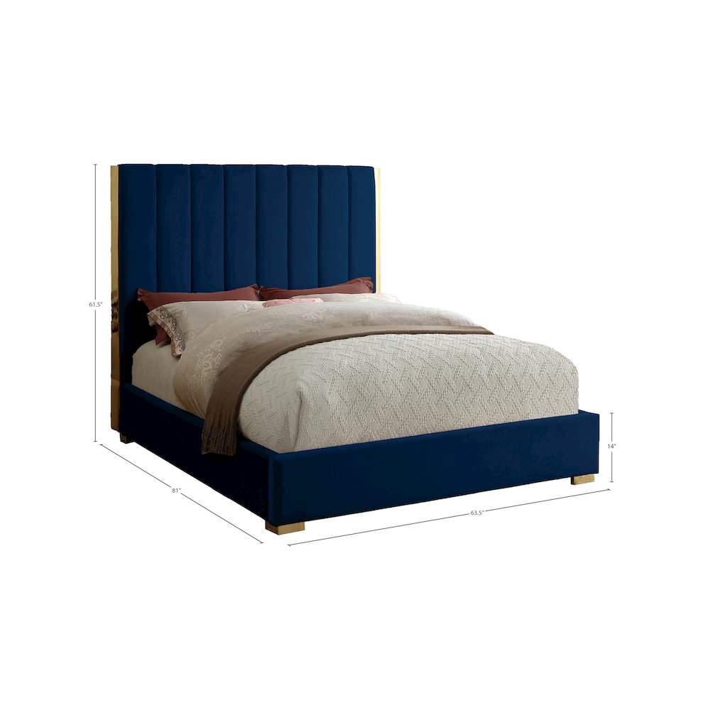 Becca Navy Velvet Full Bed. Picture 2