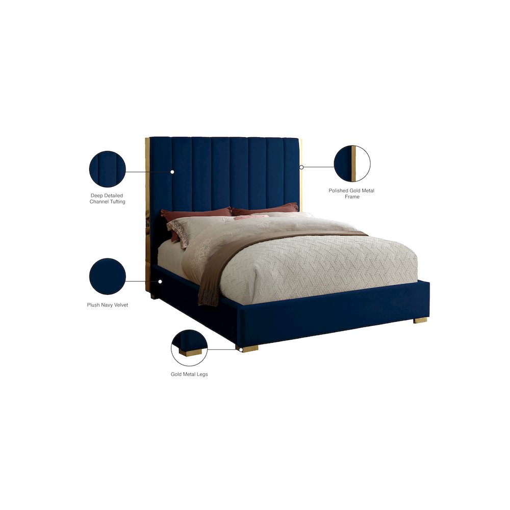 Becca Navy Velvet Full Bed. Picture 3