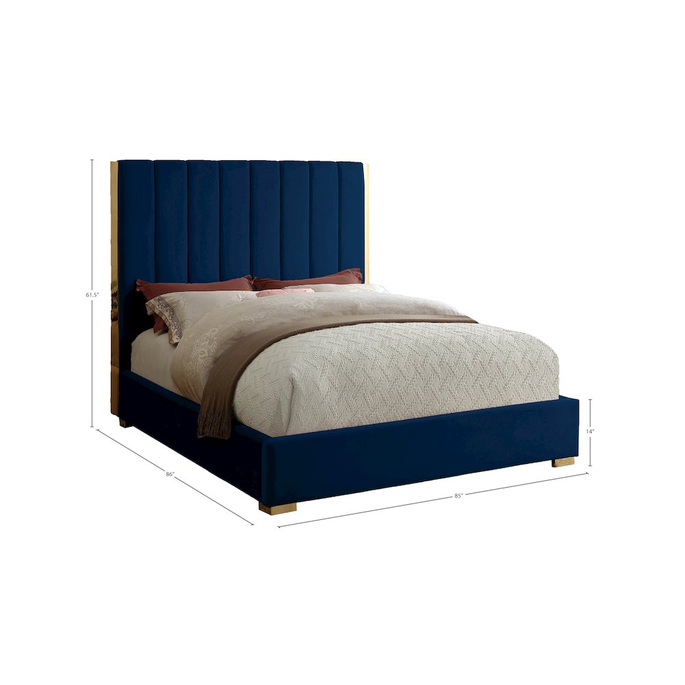 Becca Navy Velvet King Bed. Picture 2