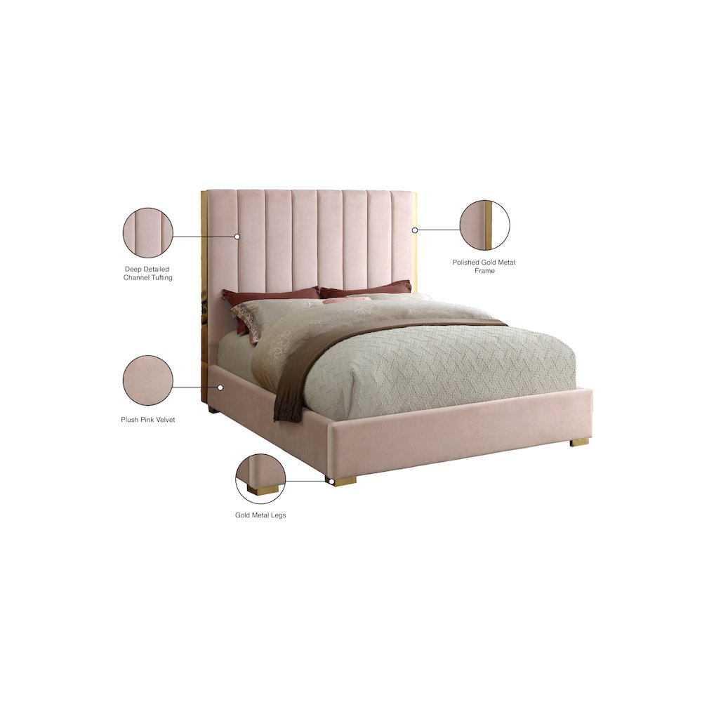 Becca Pink Velvet King Bed. Picture 3
