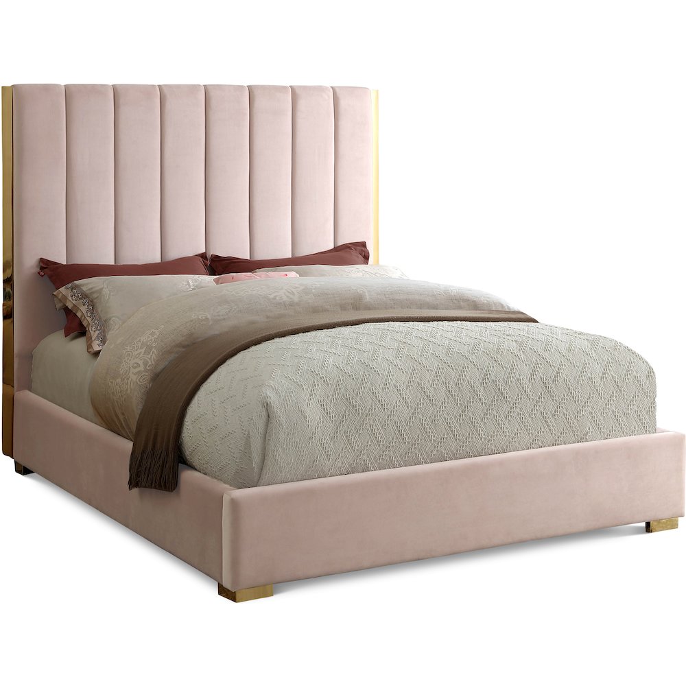 Becca Pink Velvet King Bed. Picture 1