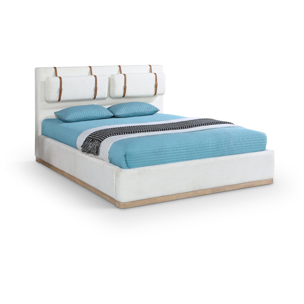 Bennet Cream Linen Textured Fabric Upholstered Full Bed. Picture 1
