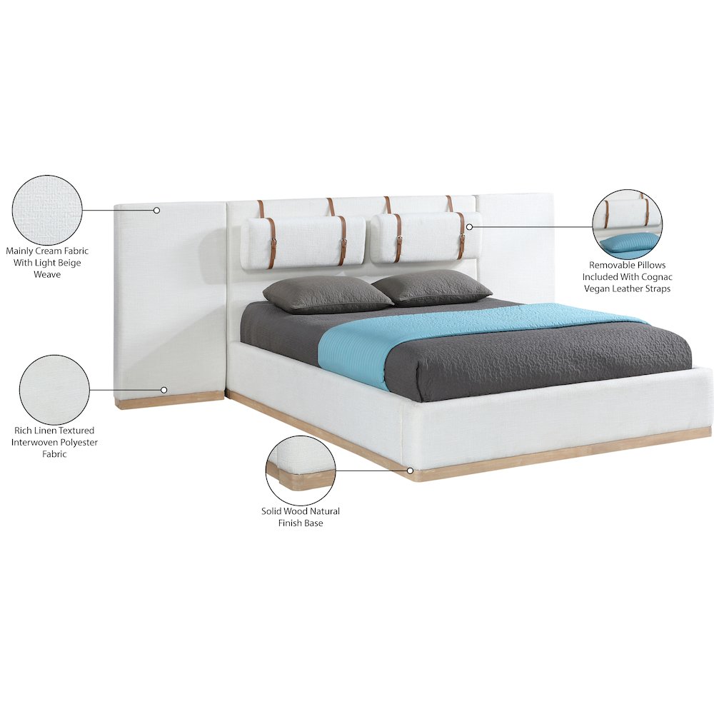 Bennet Cream Linen Textured Fabric Upholstered King Bed. Picture 14
