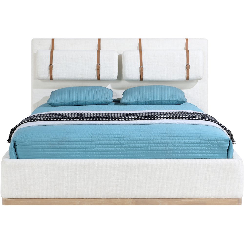 Bennet Cream Linen Textured Fabric Upholstered King Bed. Picture 3