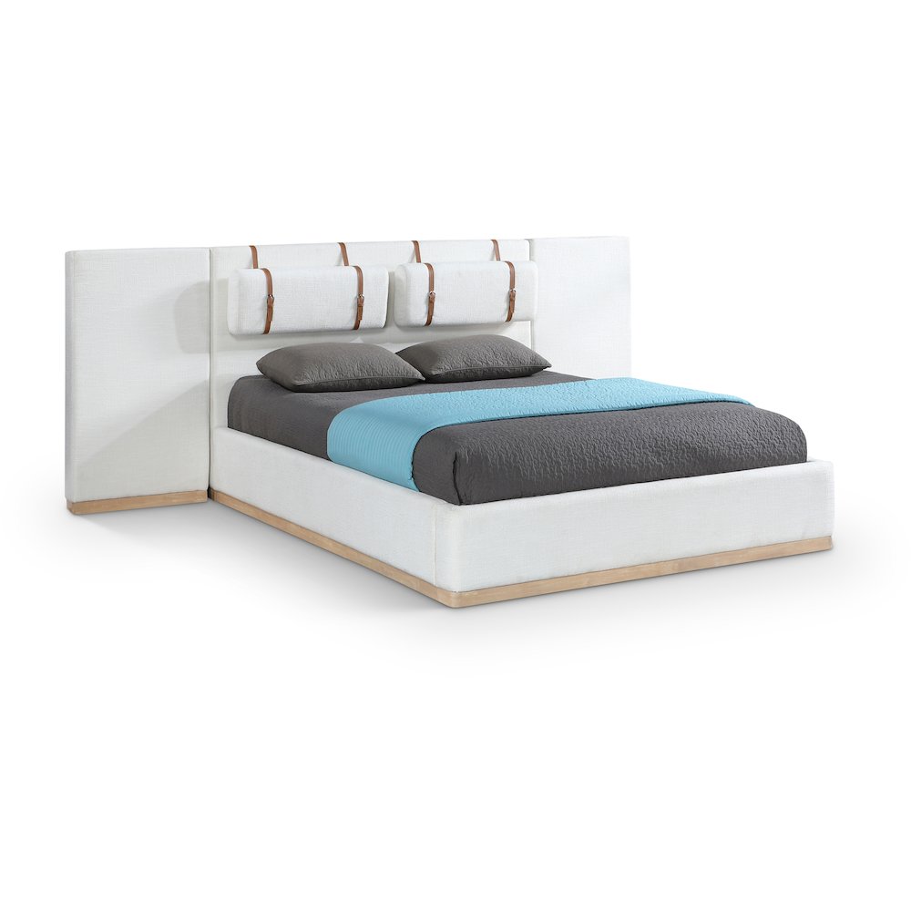 Bennet Cream Linen Textured Fabric Upholstered Queen Bed. Picture 1