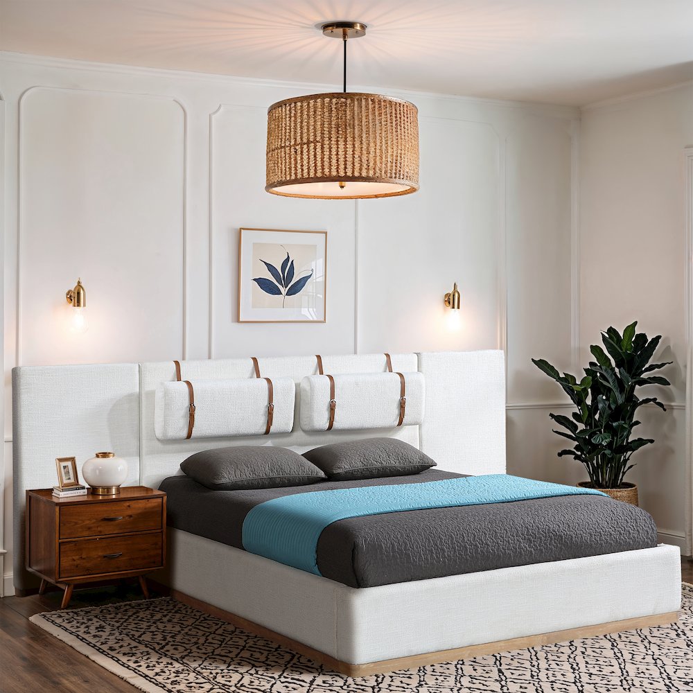 Bennet Cream Linen Textured Fabric Upholstered Queen Bed. Picture 2
