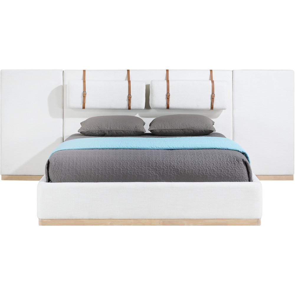 Bennet Cream Linen Textured Fabric Upholstered Queen Bed. Picture 3