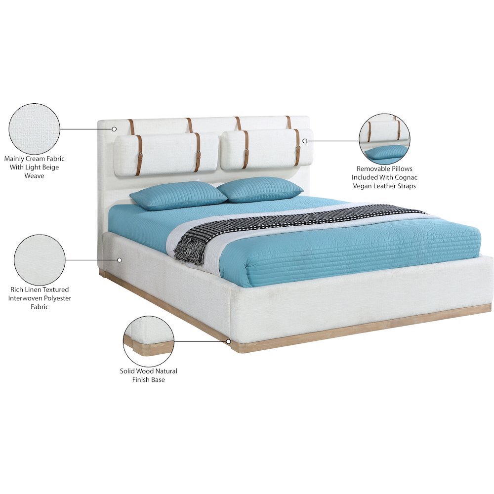 Bennet Cream Linen Textured Fabric Upholstered Queen Bed. Picture 14