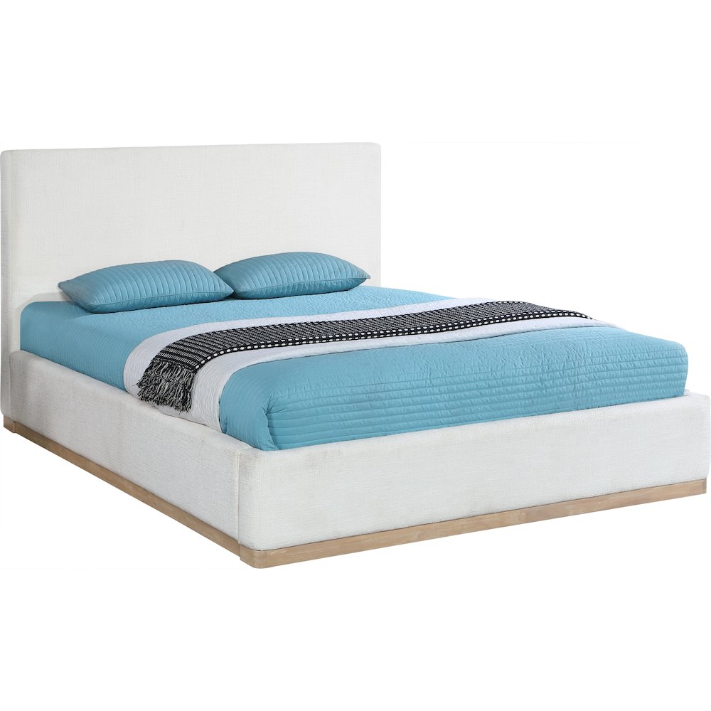 Bennet Cream Linen Textured Fabric Upholstered Queen Bed. Picture 7