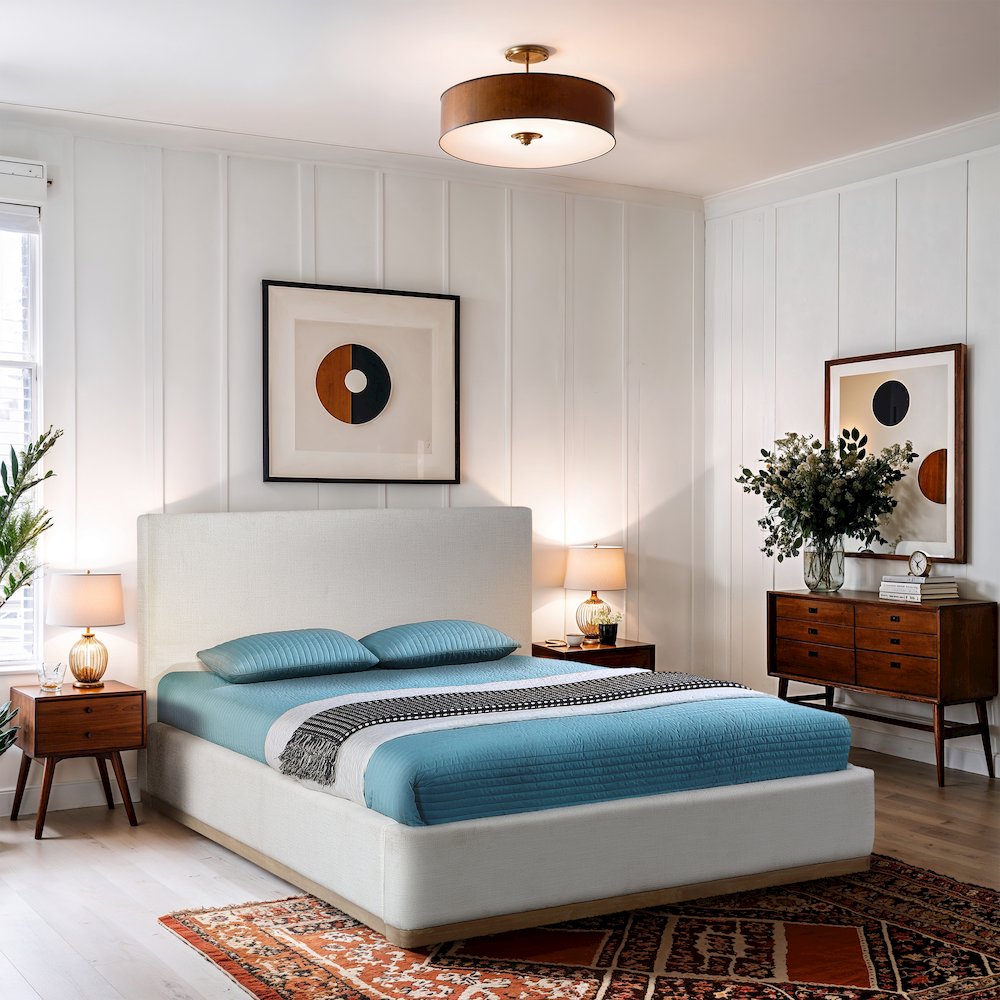 Bennet Cream Linen Textured Fabric Upholstered Queen Bed. Picture 8