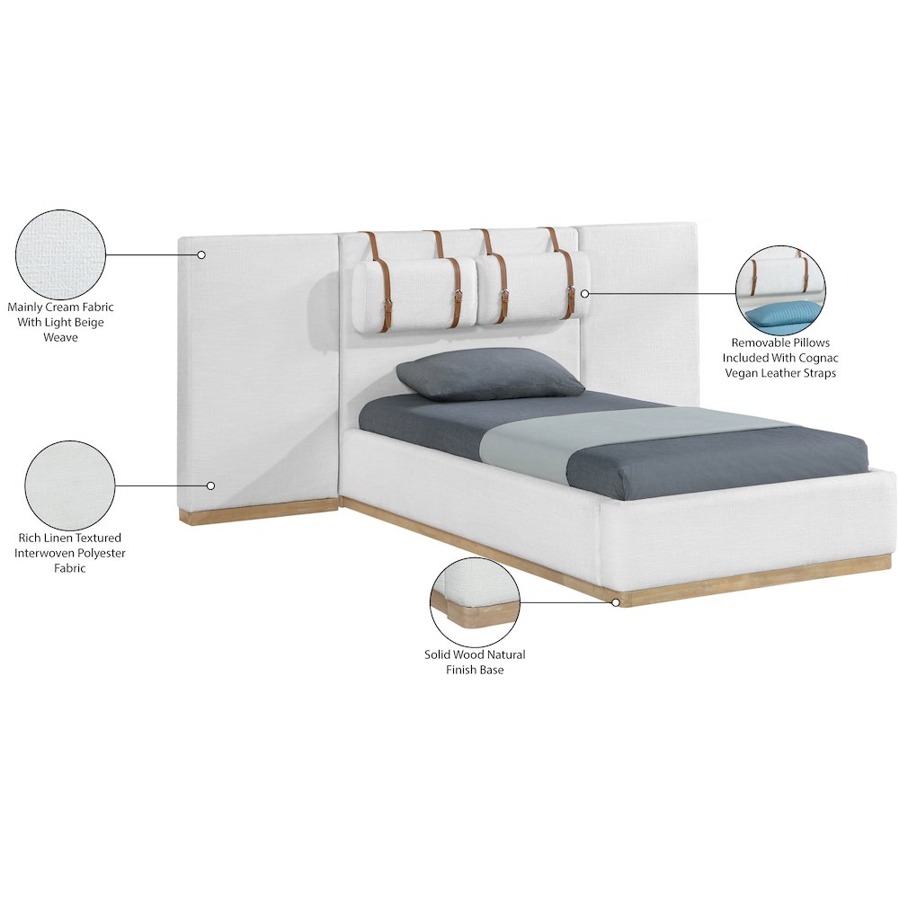 Bennet Cream Linen Textured Fabric Upholstered Twin Bed. Picture 14