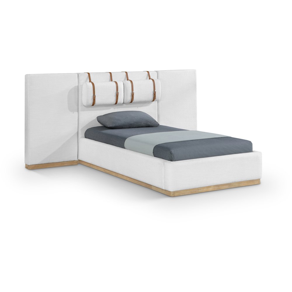 Bennet Cream Linen Textured Fabric Upholstered Twin Bed. Picture 1
