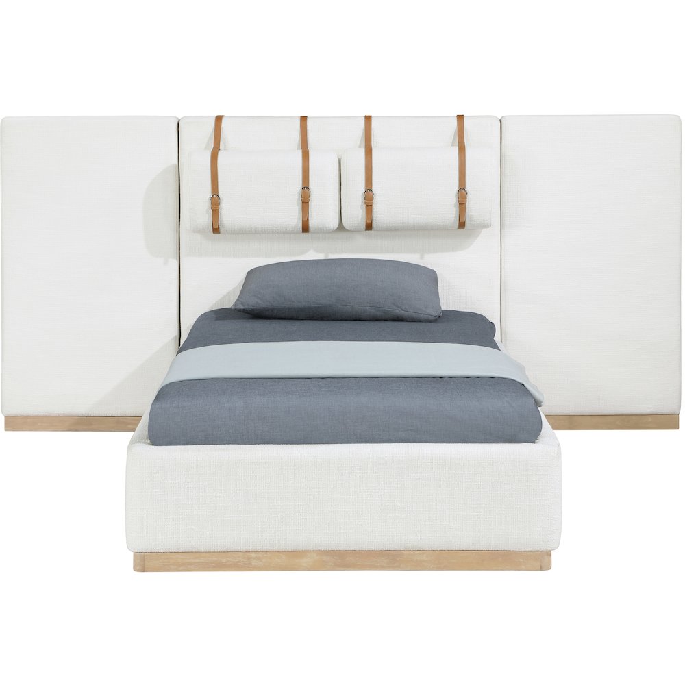 Bennet Cream Linen Textured Fabric Upholstered Twin Bed. Picture 3