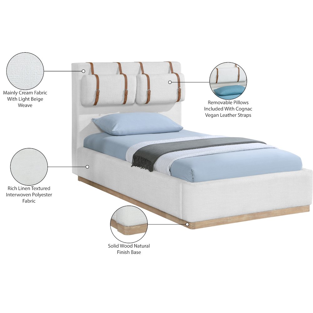 Bennet Cream Linen Textured Fabric Upholstered Twin Bed. Picture 14