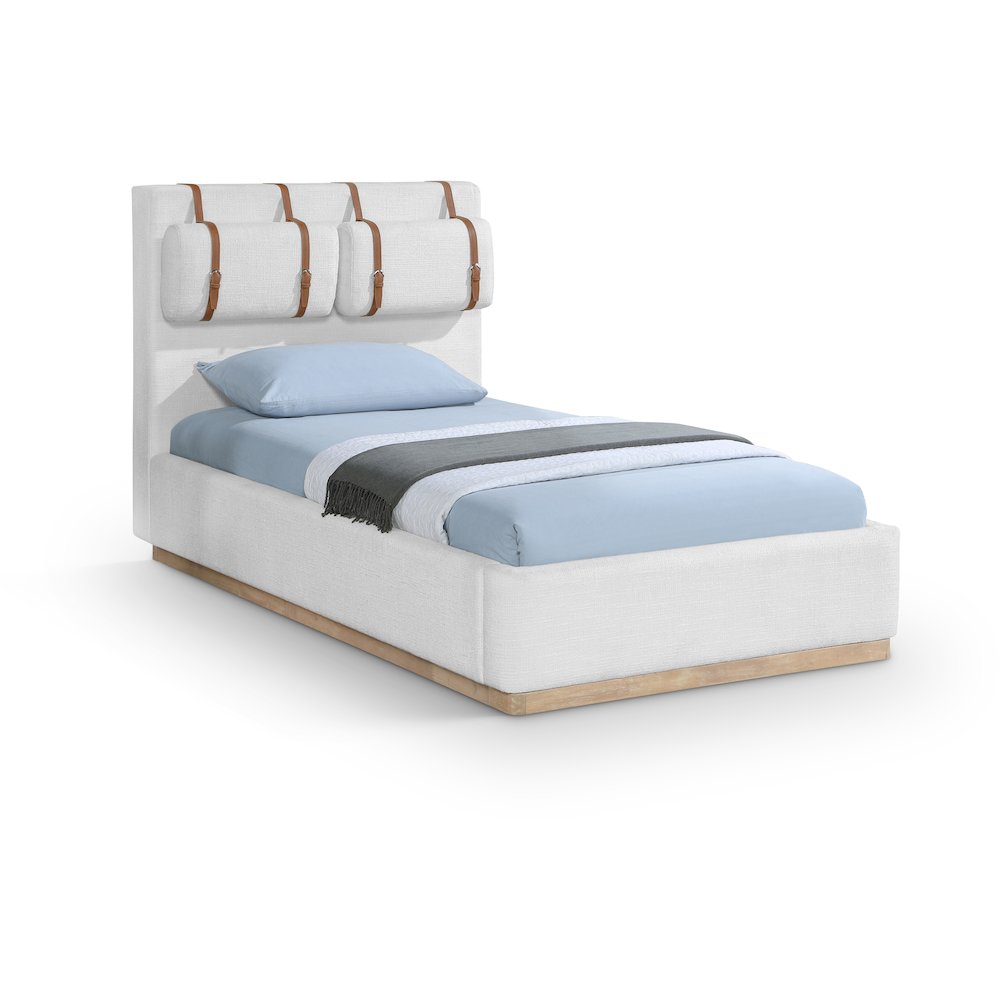 Bennet Cream Linen Textured Fabric Upholstered Twin Bed. Picture 1