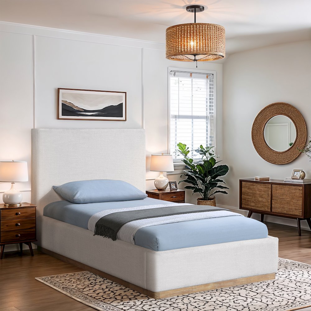 Bennet Cream Linen Textured Fabric Upholstered Twin Bed. Picture 8