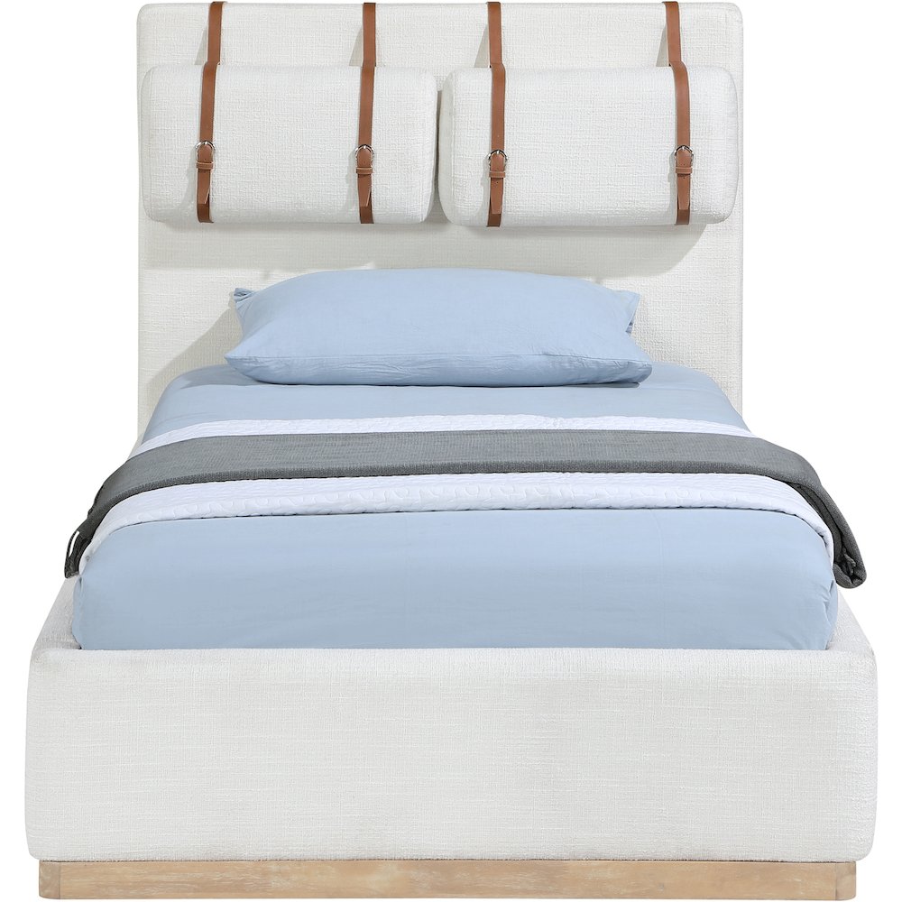 Bennet Cream Linen Textured Fabric Upholstered Twin Bed. Picture 3