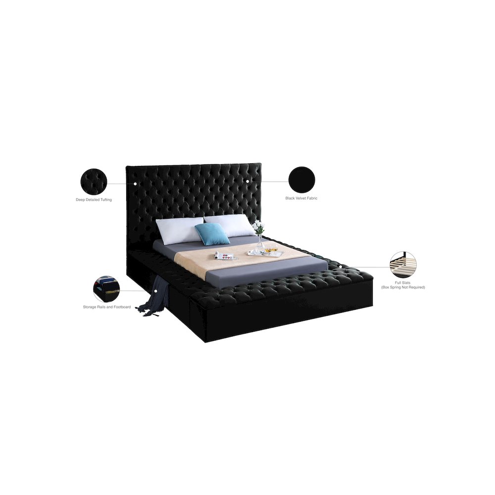 Bliss Black Velvet Queen Bed. Picture 9