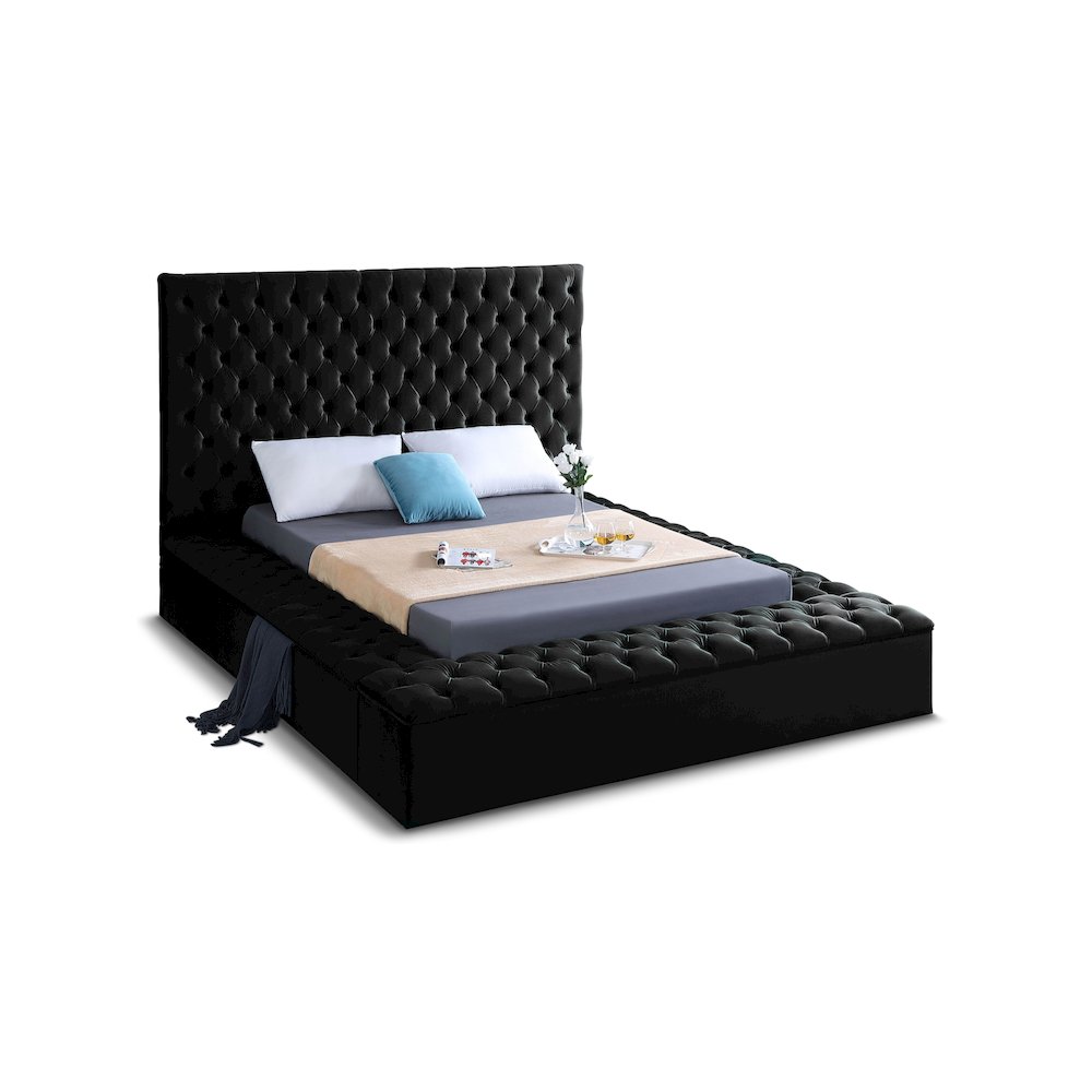 Bliss Black Velvet Queen Bed. Picture 1