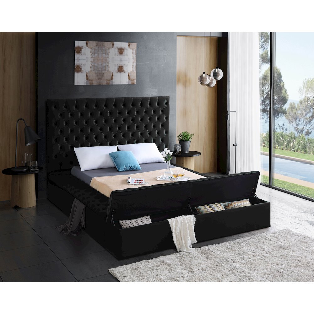 Bliss Black Velvet Queen Bed. Picture 3