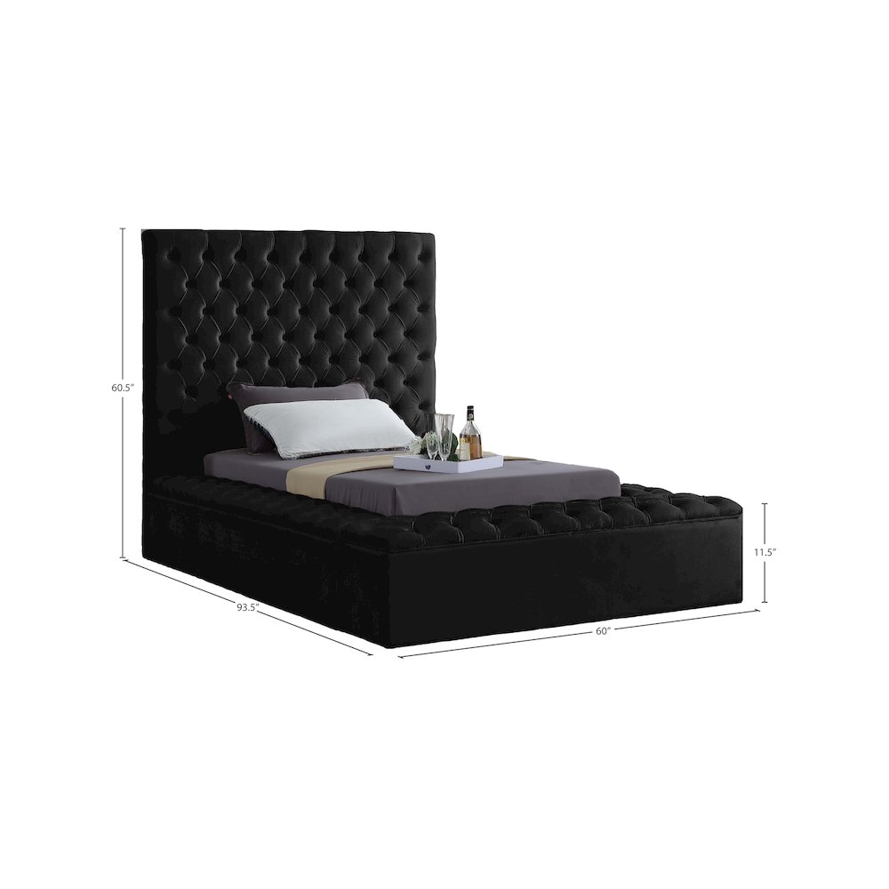 Bliss Black Velvet Twin Bed. Picture 8