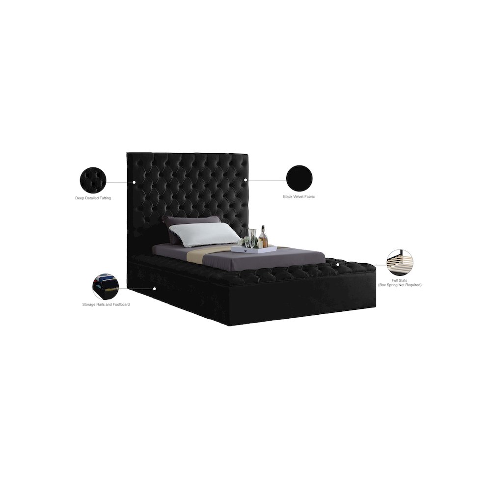 Bliss Black Velvet Twin Bed. Picture 9