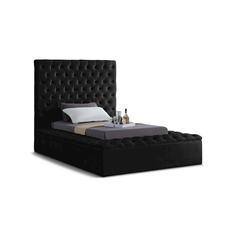 Bliss Black Velvet Twin Bed. Picture 1