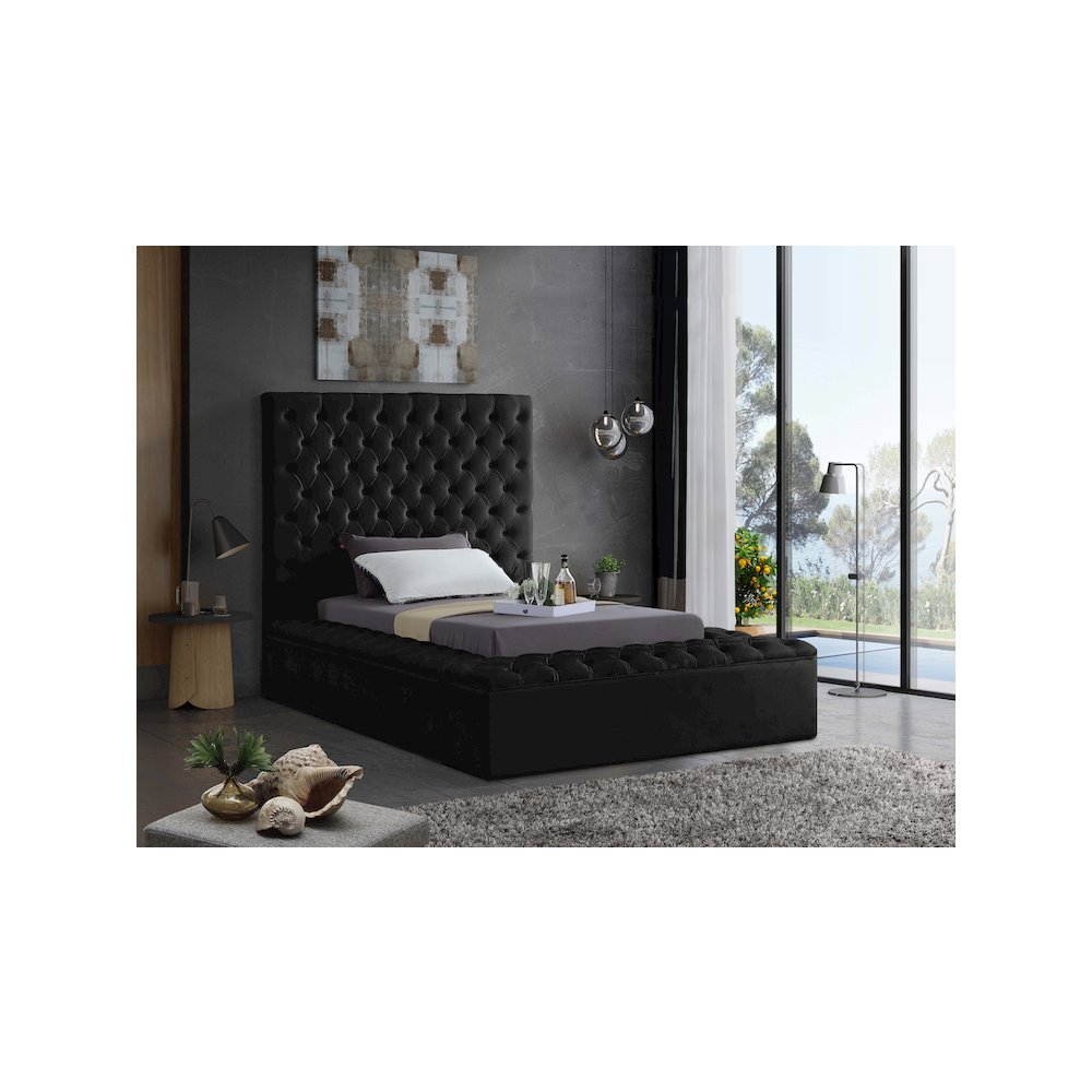 Bliss Black Velvet Twin Bed. Picture 2