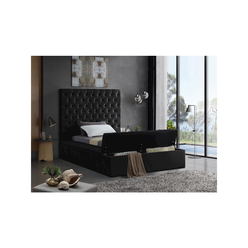 Bliss Black Velvet Twin Bed. Picture 3