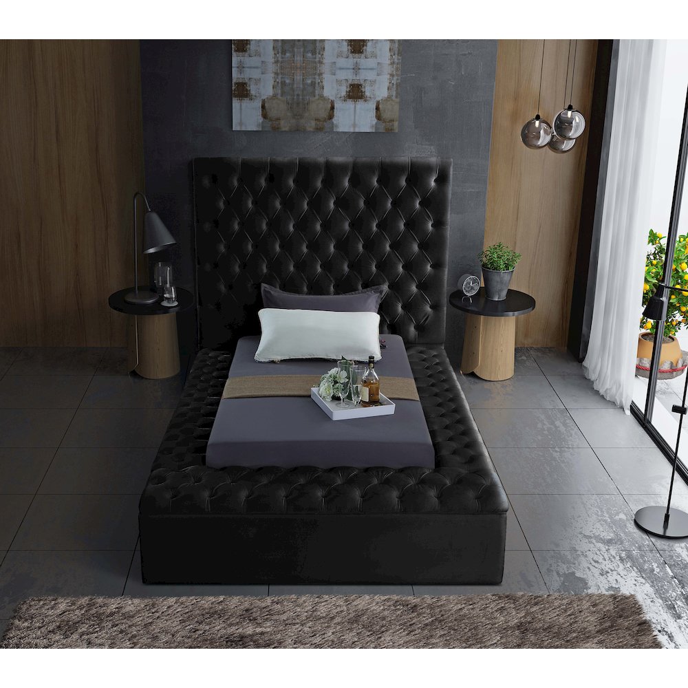 Bliss Black Velvet Twin Bed. Picture 5