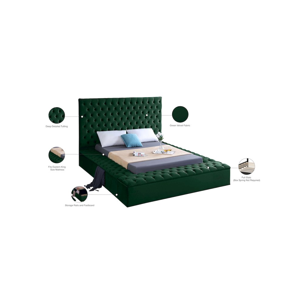Bliss Green Velvet King Bed. Picture 9