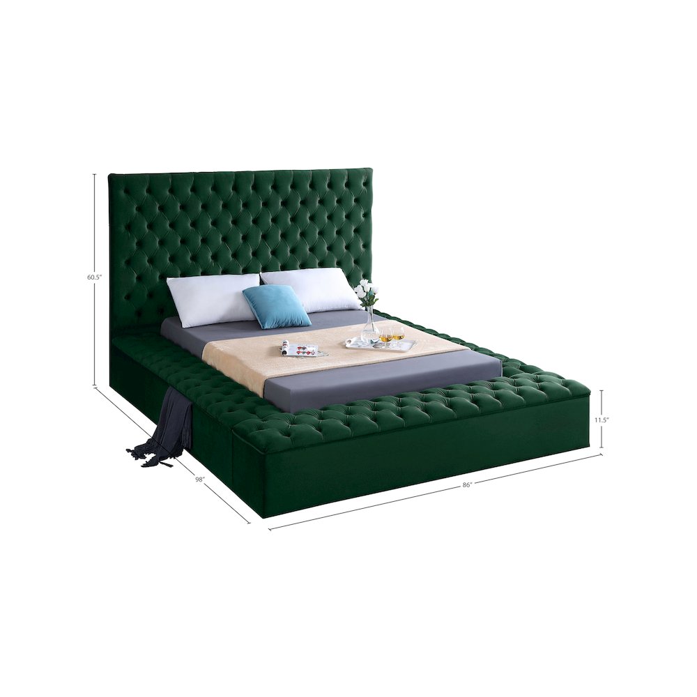 Bliss Green Velvet Queen Bed. Picture 8