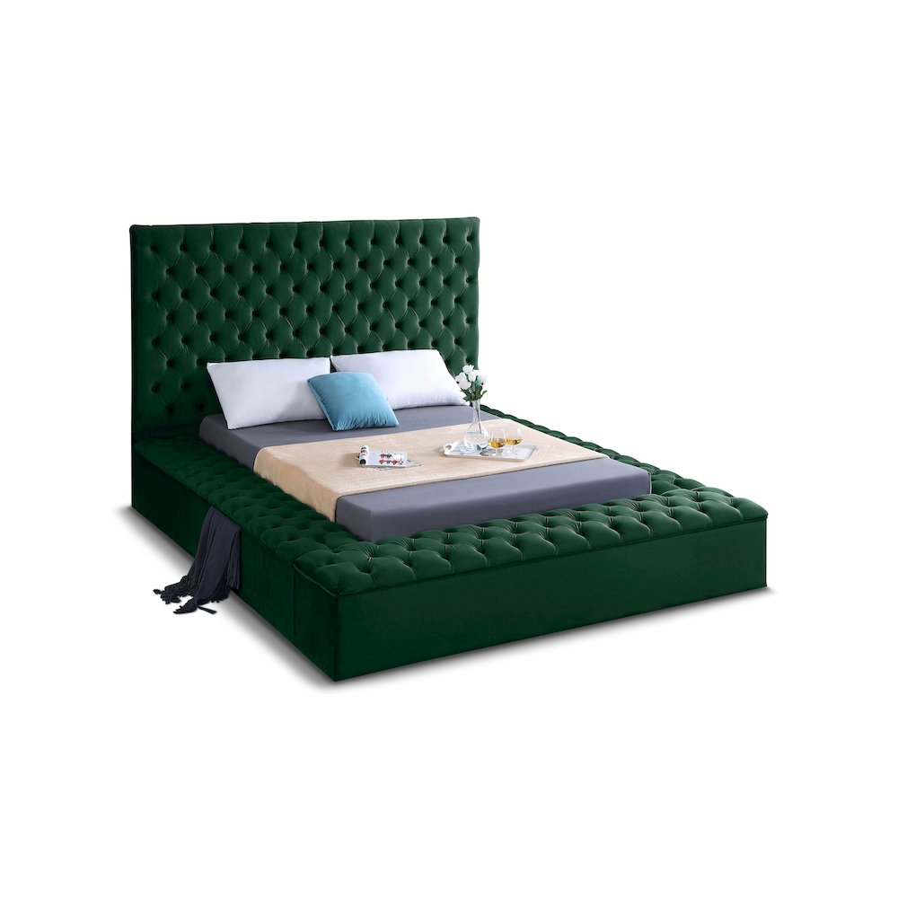 Bliss Green Velvet Queen Bed. Picture 1