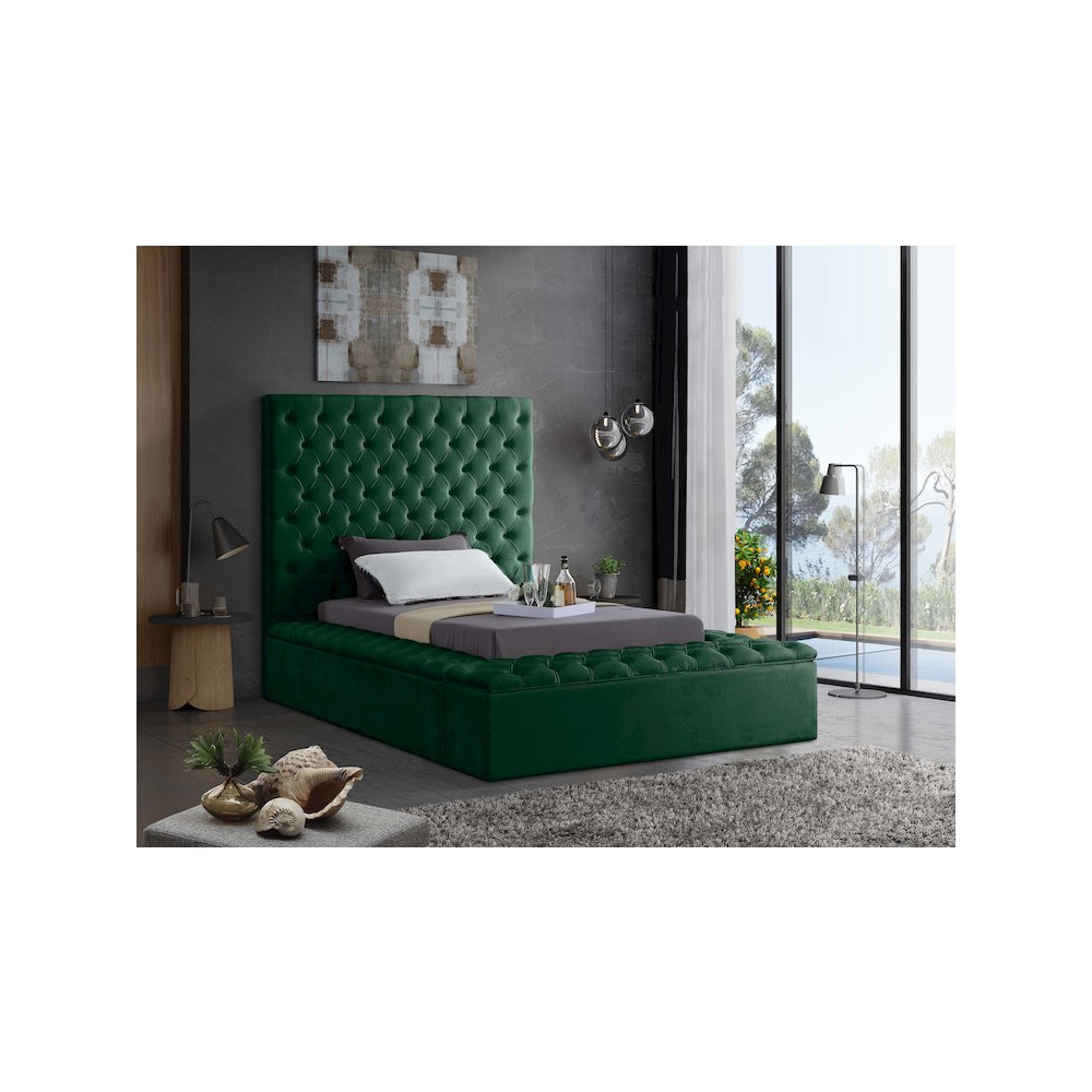 Bliss Green Velvet Twin Bed. Picture 2