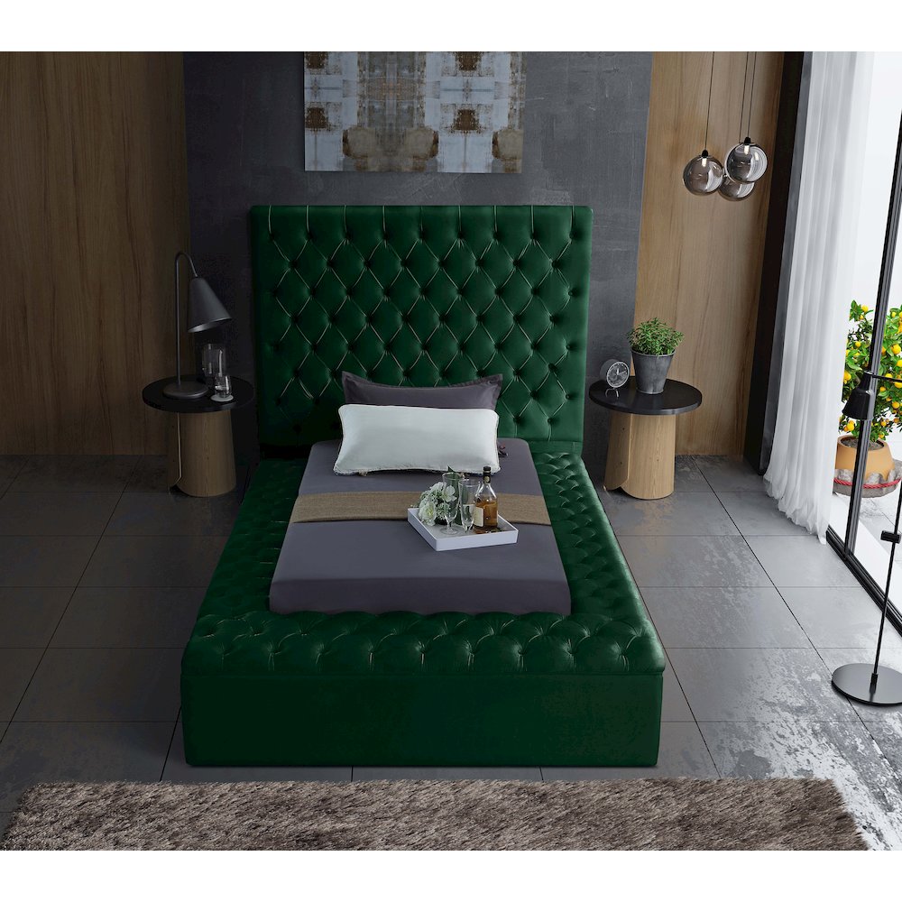 Bliss Green Velvet Twin Bed. Picture 5