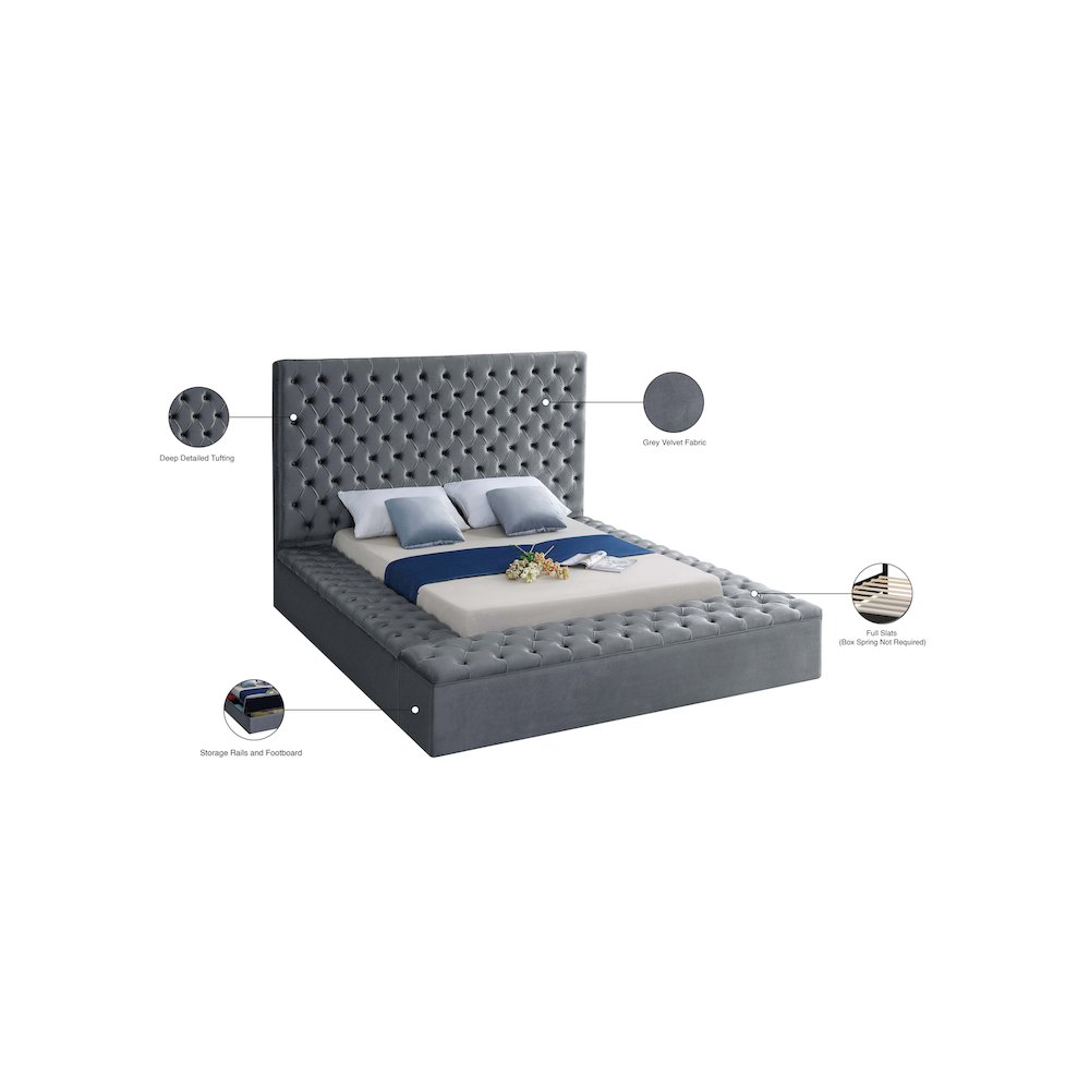 Bliss Grey Velvet Full Bed. Picture 10