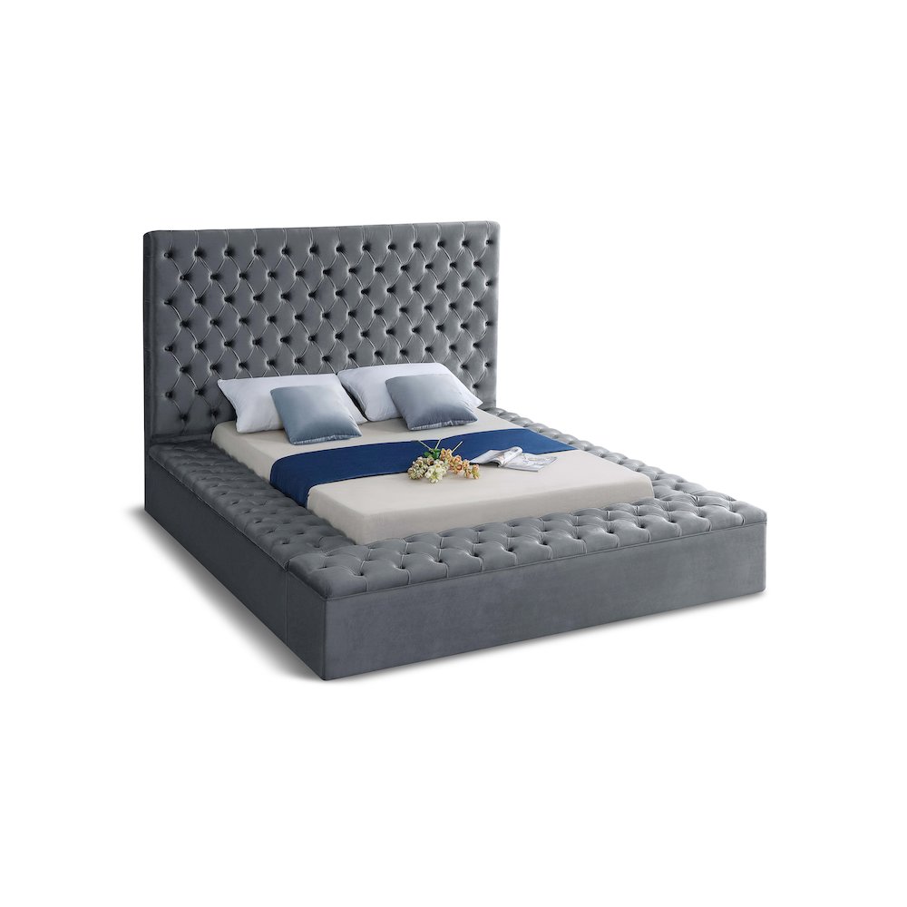 Bliss Grey Velvet Full Bed. Picture 1