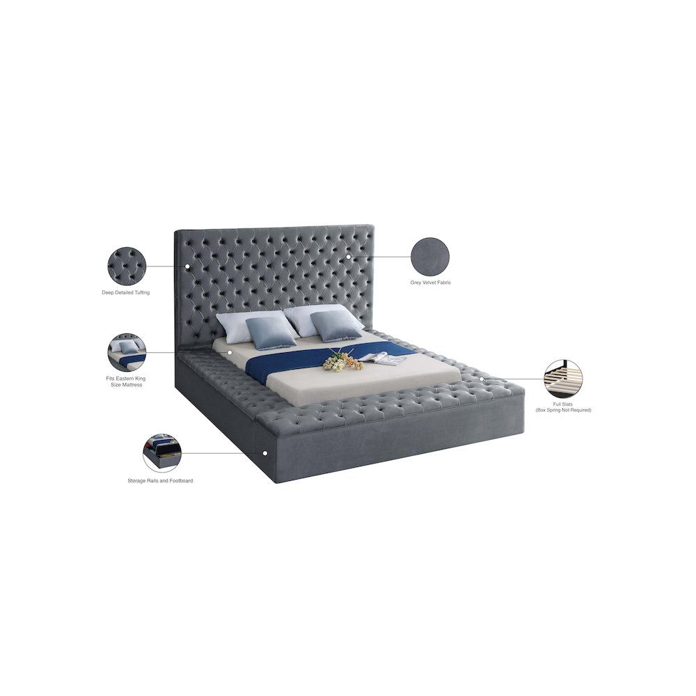 Bliss Grey Velvet King Bed. Picture 10