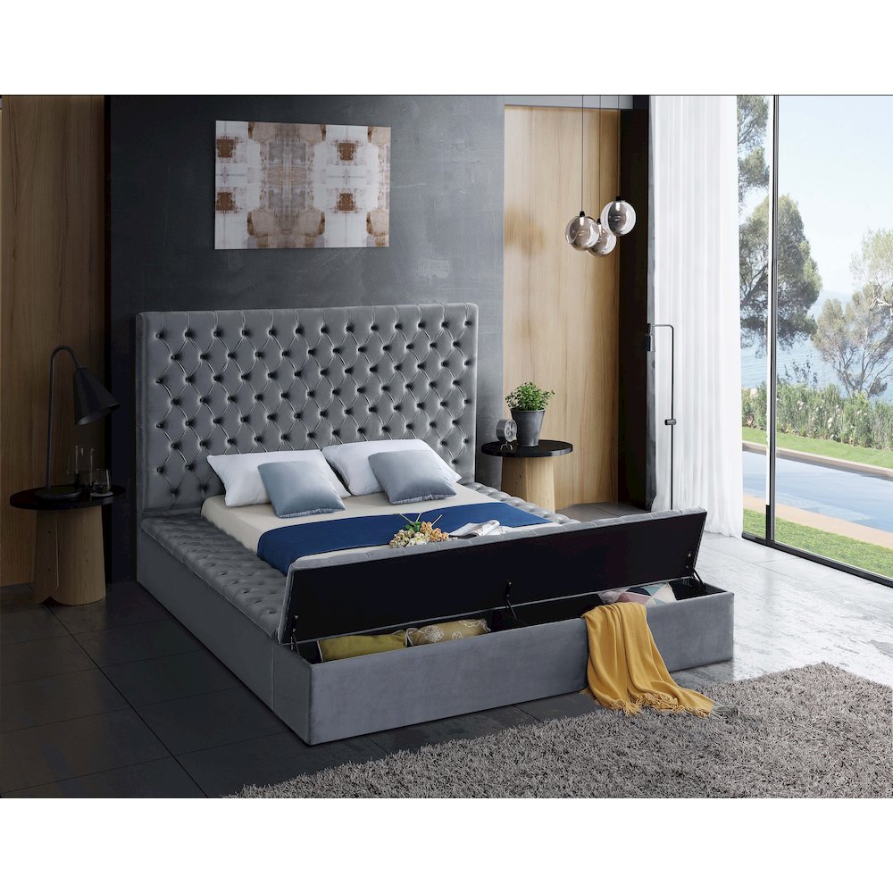 Bliss Grey Velvet King Bed. Picture 3