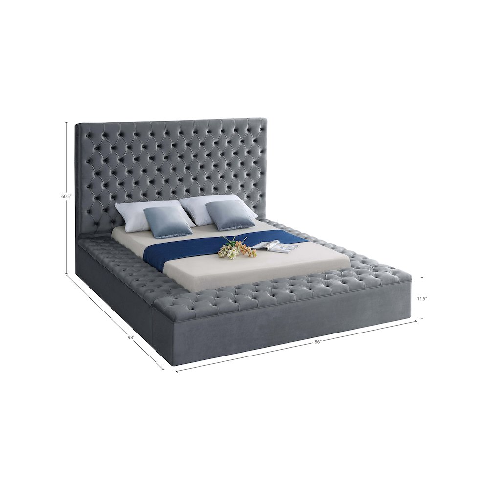 Bliss Grey Velvet Queen Bed. Picture 9