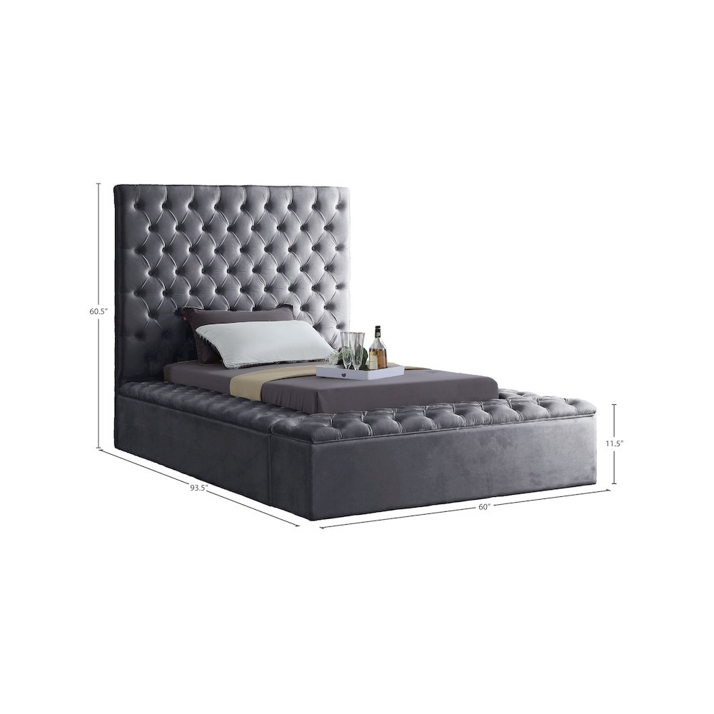 Bliss Grey Velvet Twin Bed. Picture 9