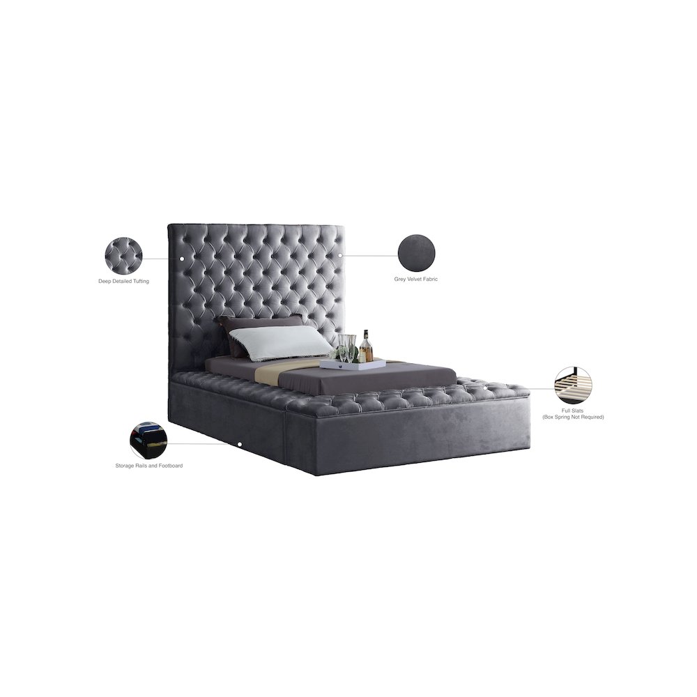 Bliss Grey Velvet Twin Bed. Picture 10